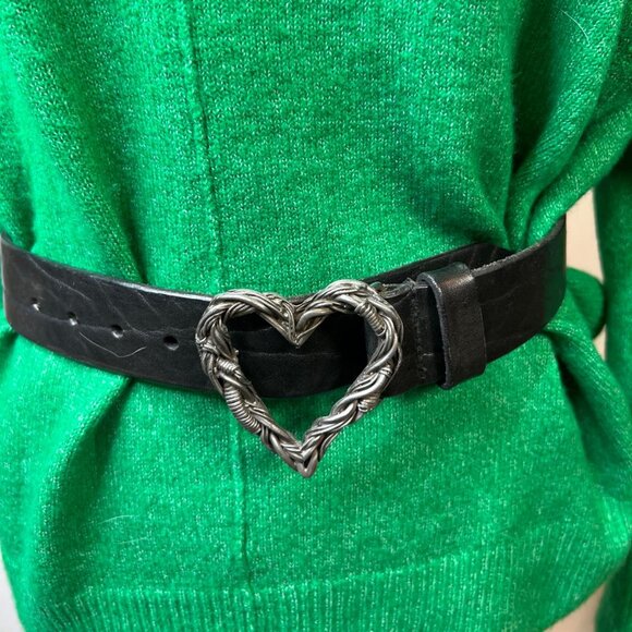 FCX London Heart Buckle Leather Belt Black Made In England Size 28 Vintage